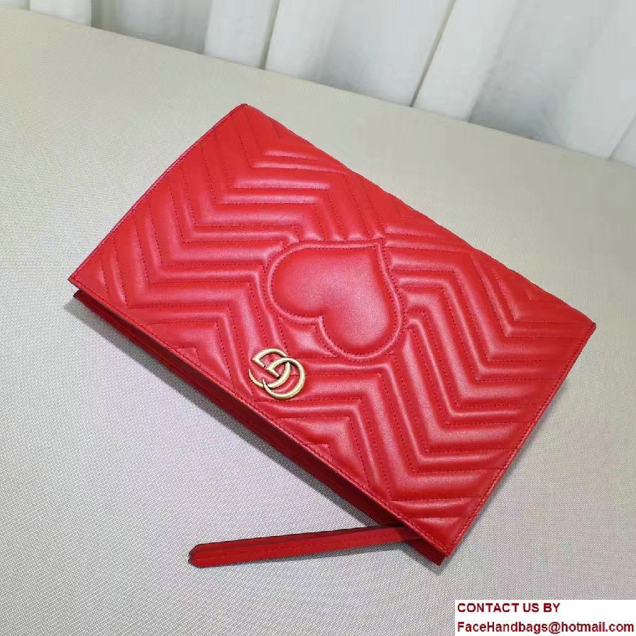 Gucci GG Marmont Matelasse Chevron Clutch Bag 448450 Red 2016