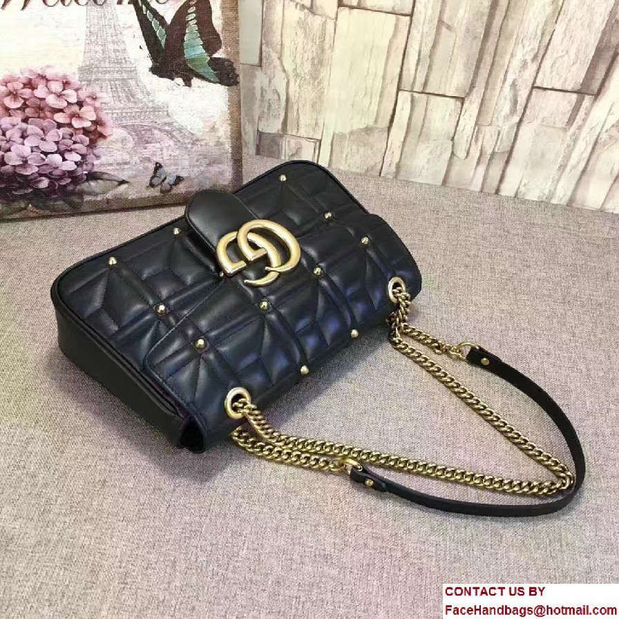 Gucci GG Marmont Matelasse Chevron Medium Chain Shoulder Bag 443496 Black Studs 2016