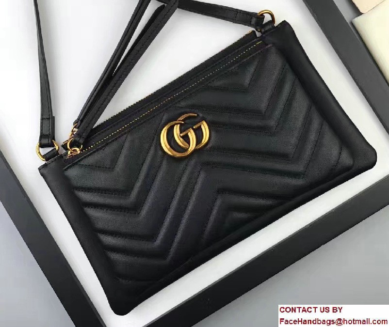 Gucci GG Marmont Matelasse Chevron Shoulder Bag With Pouch 453878 Black 2017 - Click Image to Close