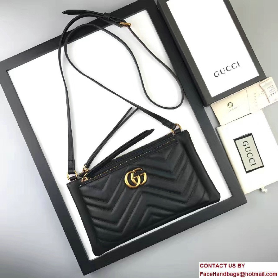 Gucci GG Marmont Matelasse Chevron Shoulder Bag With Pouch 453878 Black 2017