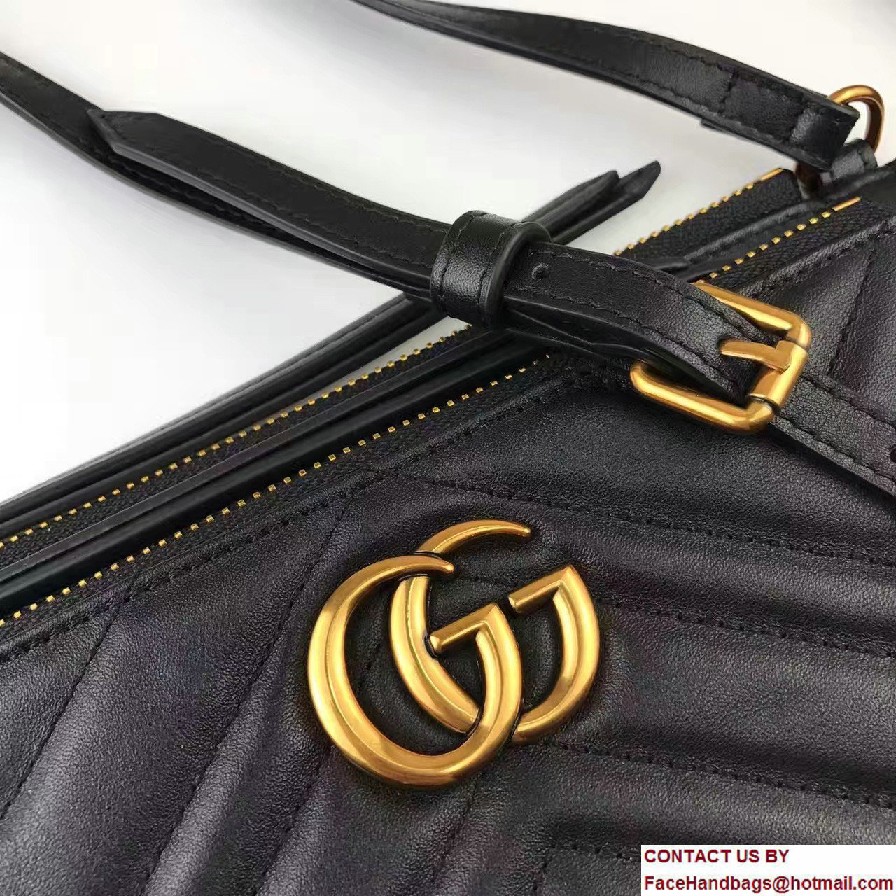 Gucci GG Marmont Matelasse Chevron Shoulder Bag With Pouch 453878 Black 2017