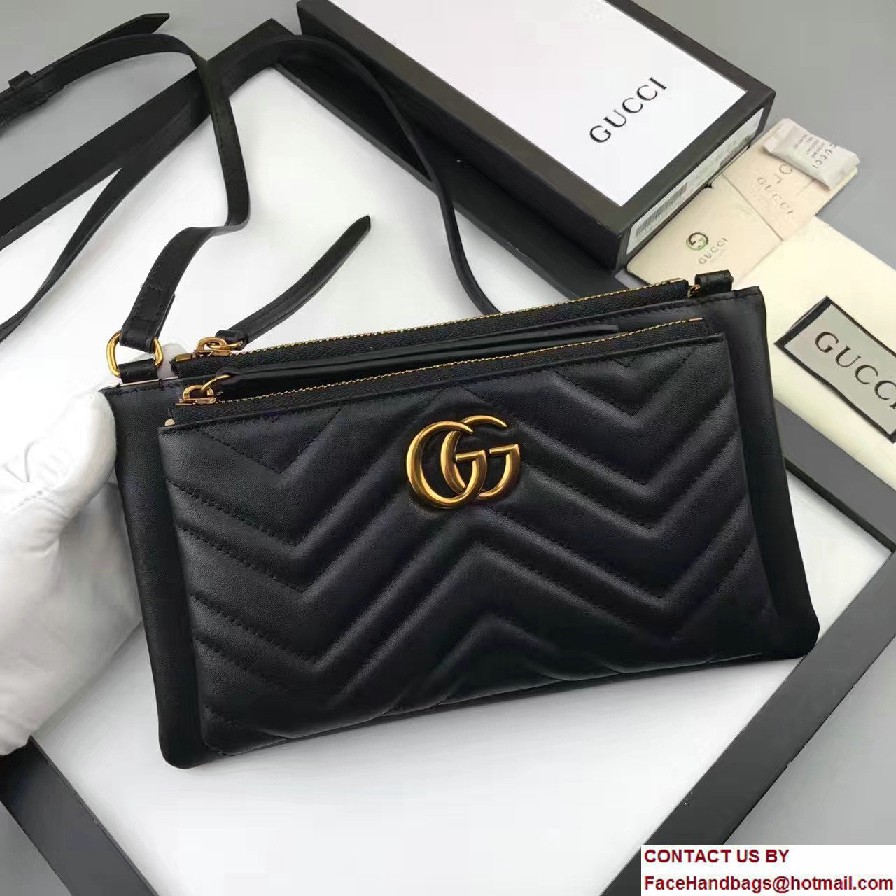 Gucci GG Marmont Matelasse Chevron Shoulder Bag With Pouch 453878 Black 2017