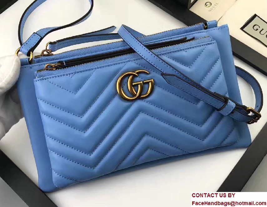 Gucci GG Marmont Matelasse Chevron Shoulder Bag With Pouch 453878 Blue 2017 - Click Image to Close