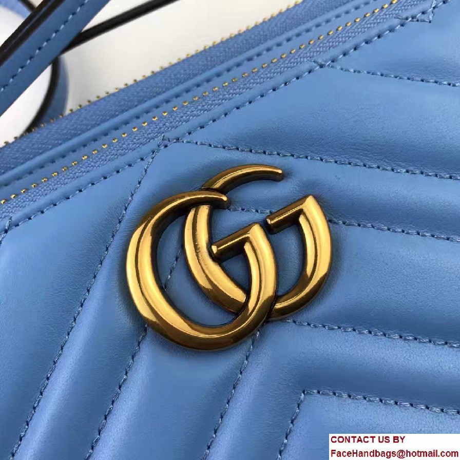 Gucci GG Marmont Matelasse Chevron Shoulder Bag With Pouch 453878 Blue 2017