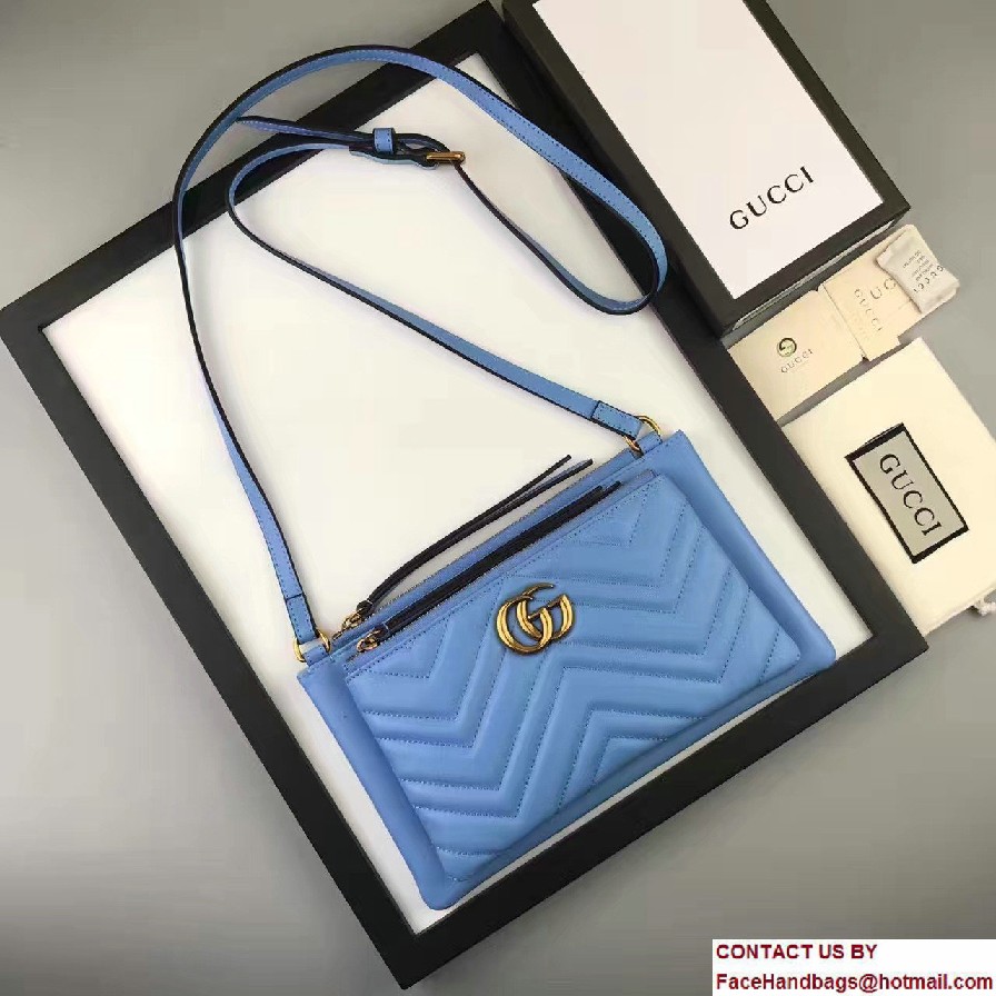 Gucci GG Marmont Matelasse Chevron Shoulder Bag With Pouch 453878 Blue 2017