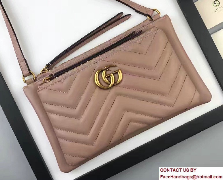 Gucci GG Marmont Matelasse Chevron Shoulder Bag With Pouch 453878 Nude 2017