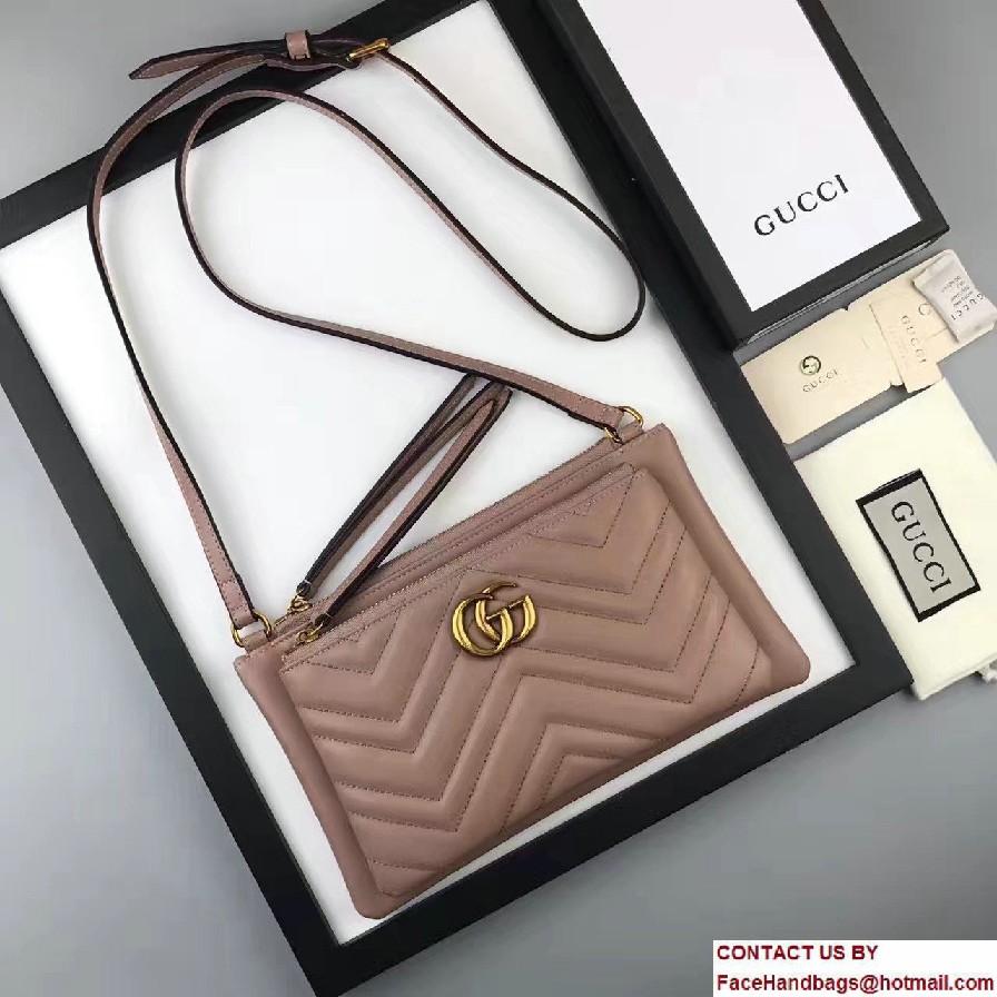 Gucci GG Marmont Matelasse Chevron Shoulder Bag With Pouch 453878 Nude 2017