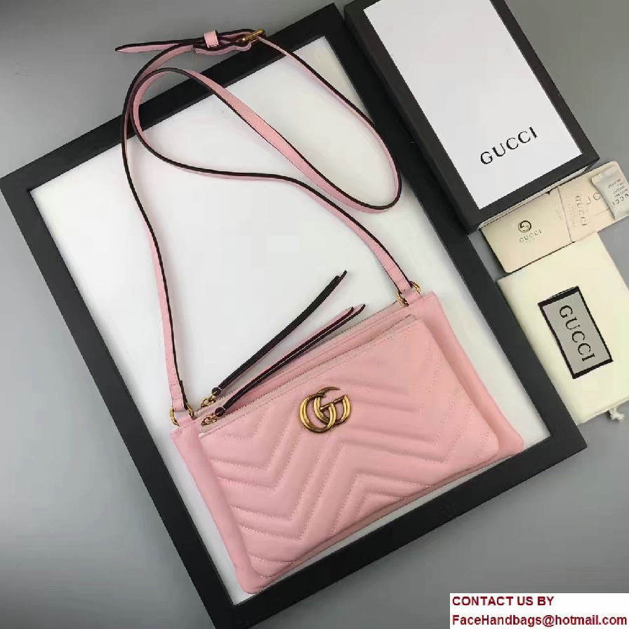 Gucci GG Marmont Matelasse Chevron Shoulder Bag With Pouch 453878 Pink 2017