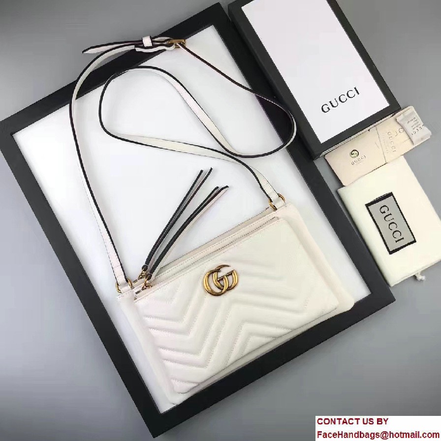 Gucci GG Marmont Matelasse Chevron Shoulder Bag With Pouch 453878 White 2017