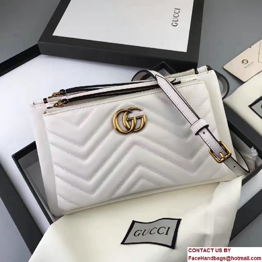 Gucci GG Marmont Matelasse Chevron Shoulder Bag With Pouch 453878 White 2017