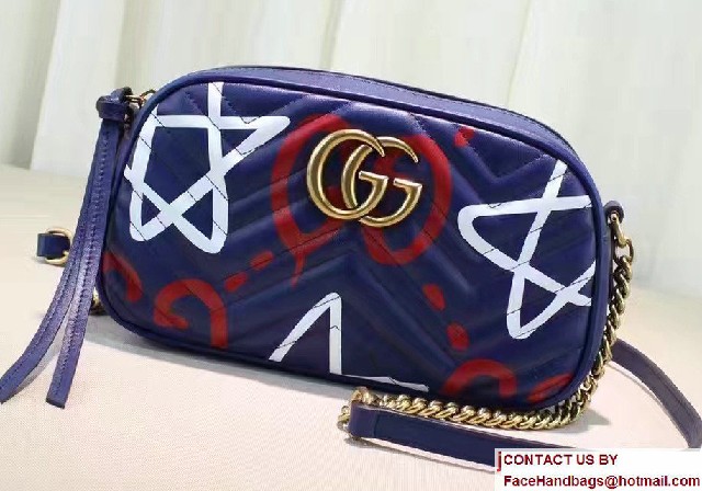 Gucci GG Marmont Matelasse Chevron Shoulder Small Bag 447632 Guccighost Blue 2016