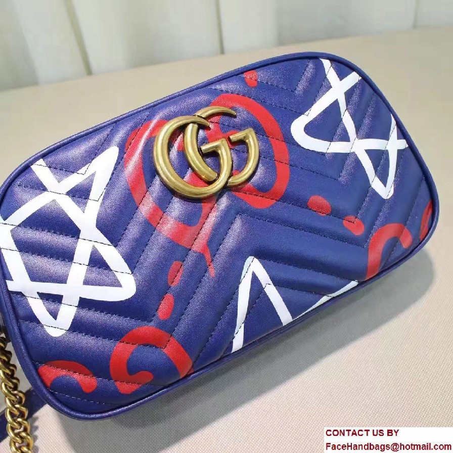 Gucci GG Marmont Matelasse Chevron Shoulder Small Bag 447632 Guccighost Blue 2016