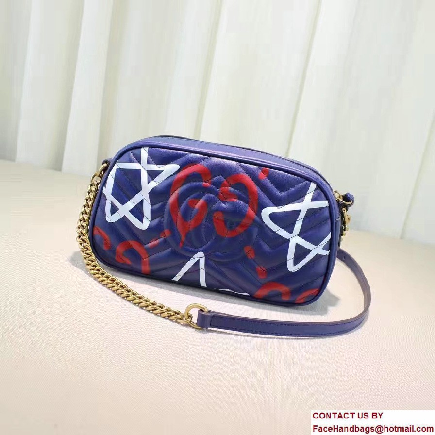 Gucci GG Marmont Matelasse Chevron Shoulder Small Bag 447632 Guccighost Blue 2016