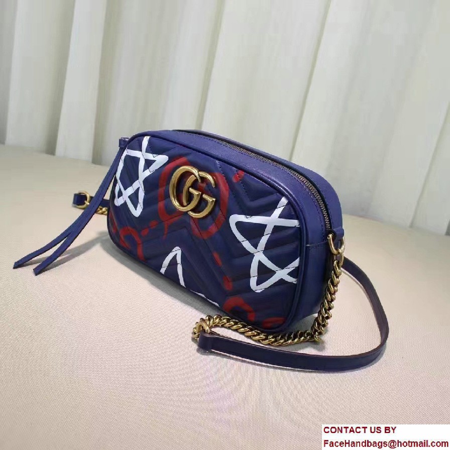 Gucci GG Marmont Matelasse Chevron Shoulder Small Bag 447632 Guccighost Blue 2016