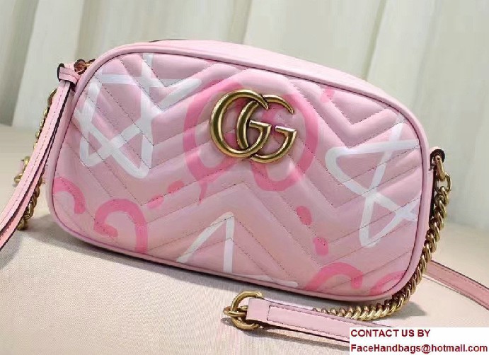 Gucci GG Marmont Matelasse Chevron Shoulder Small Bag 447632 Guccighost Pink 2016