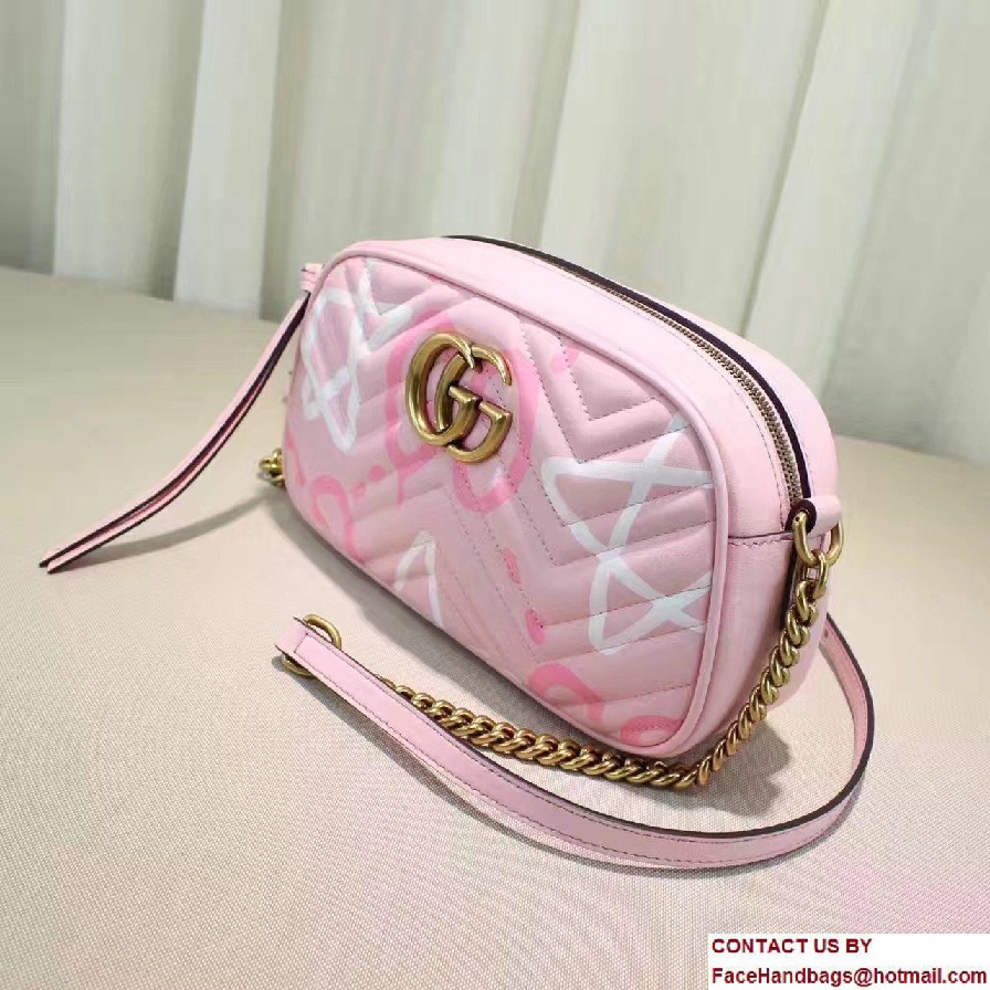 Gucci GG Marmont Matelasse Chevron Shoulder Small Bag 447632 Guccighost Pink 2016