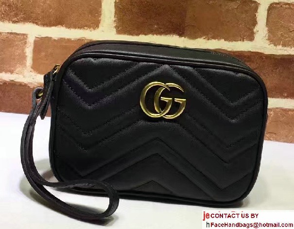 Gucci GG Marmont Matelasse Chevron Wrist Wallet 443438 Black 2016