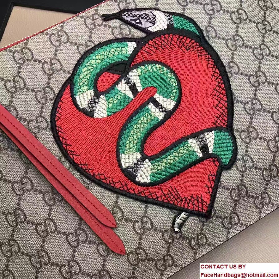 Gucci GG Supreme Zip Pouch Clutch Bag 456864 Red Limited Edition Embroidered Heart And Snake 2017