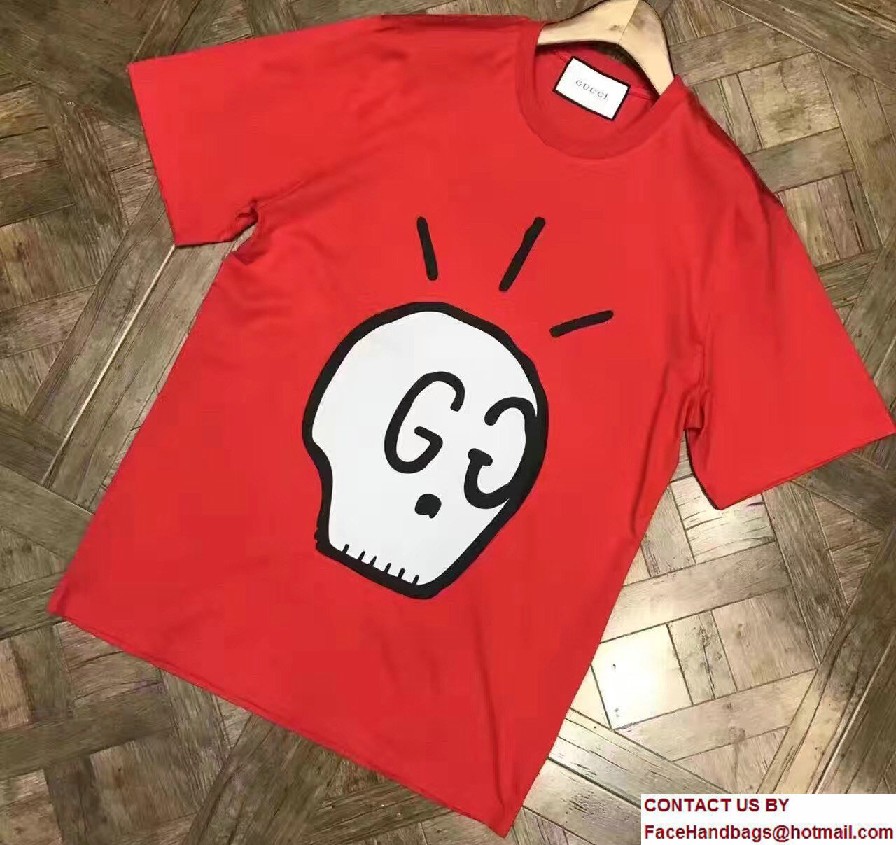 Gucci GucciGhost Cotton T-Shirt 435101 Red 2017 - Click Image to Close