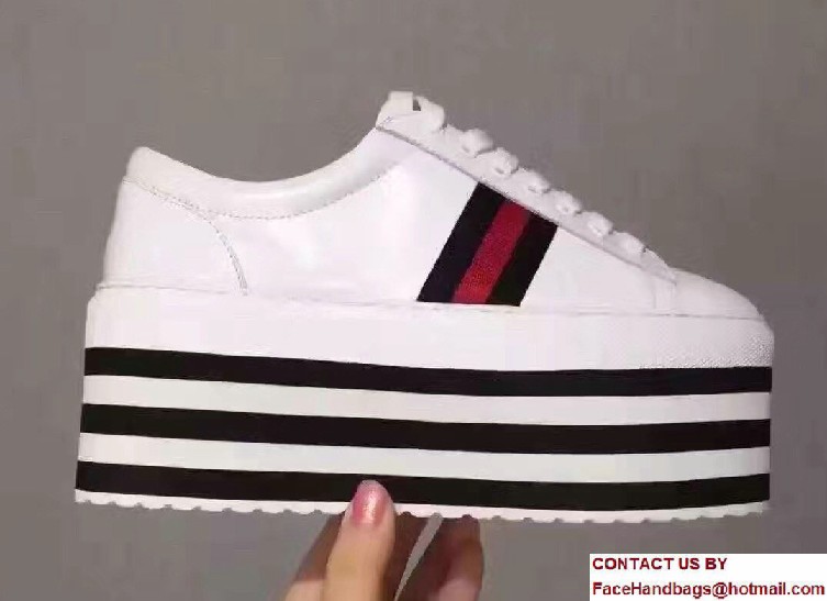 Gucci Heel 7.5cm Leather Low-Top Rainbow Platform Sneakers 452312 White 2017 - Click Image to Close