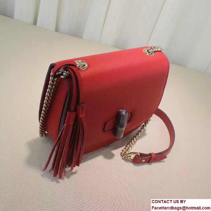 Gucci Leather Tassel Chain Shoulder Bag 387610 Red 2016