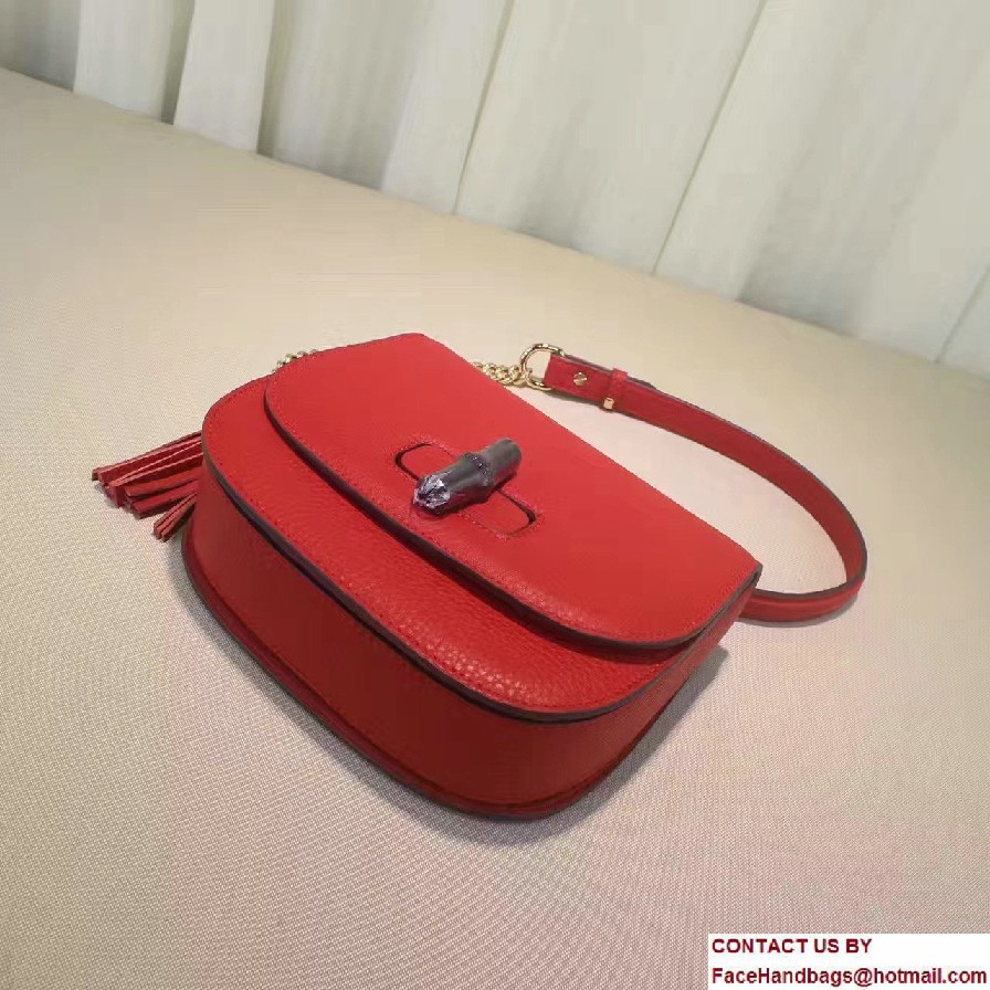 Gucci Leather Tassel Chain Shoulder Bag 387610 Red 2016