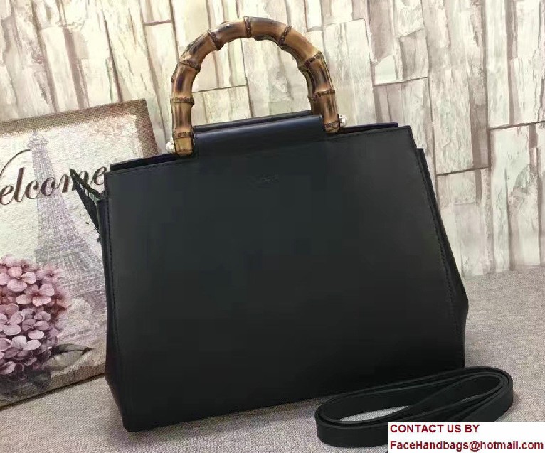 Gucci Nymphea Leather Top Handle Medium Bag 453766 Black 2016 - Click Image to Close