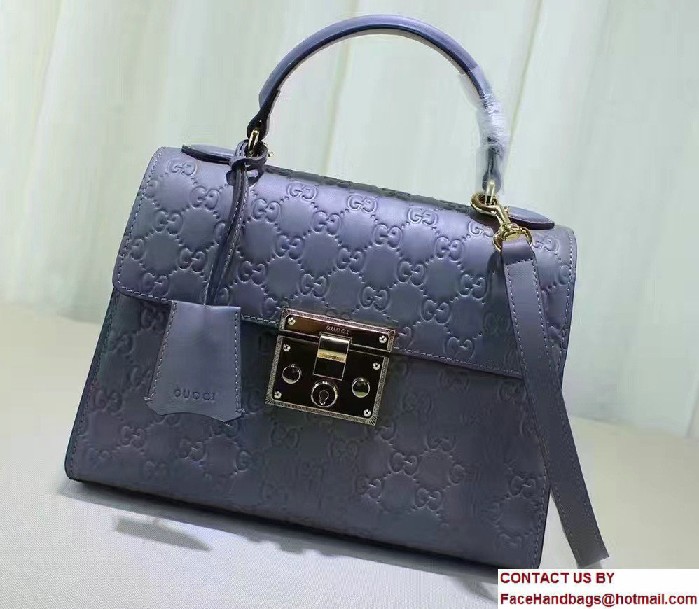 Gucci Padlock Signature Top Handle Small Bag 453188 Gray Blue 2016