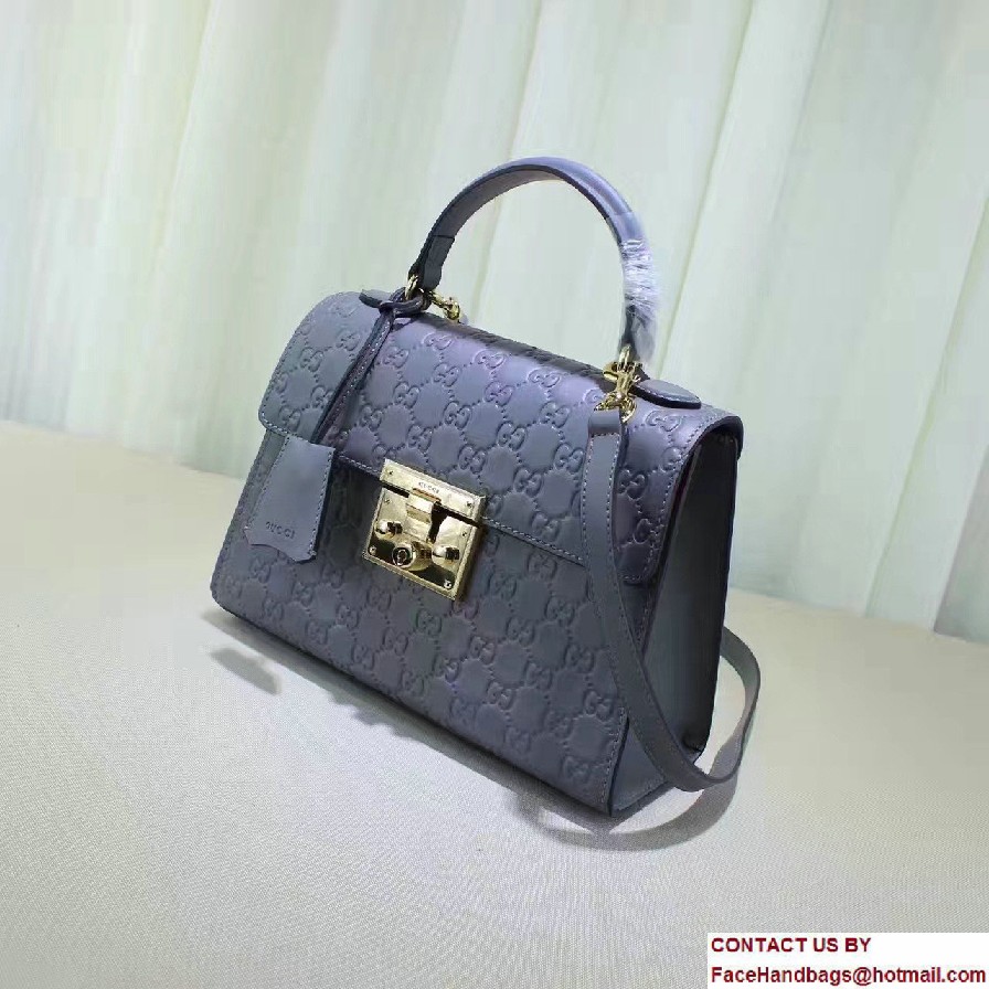 Gucci Padlock Signature Top Handle Small Bag 453188 Gray Blue 2016