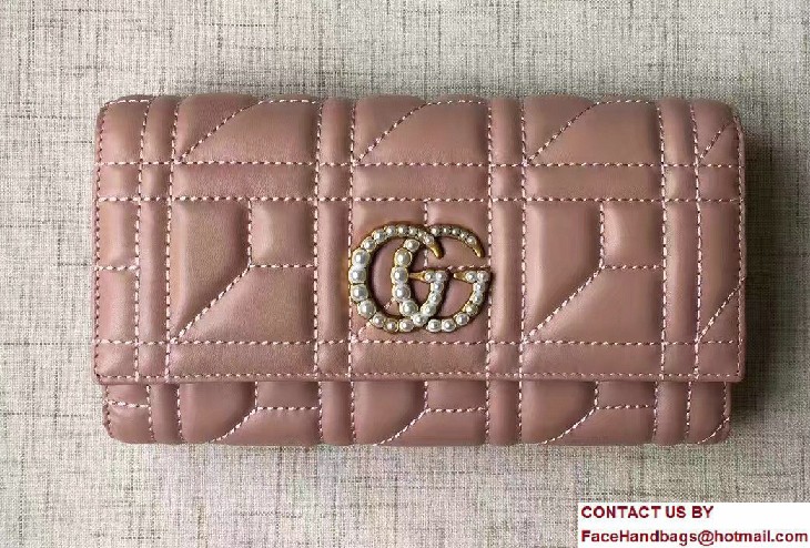 Gucci Pearl Logo GG Marmont Matelasse Chevron Continental Wallet 443436 Nude 2016