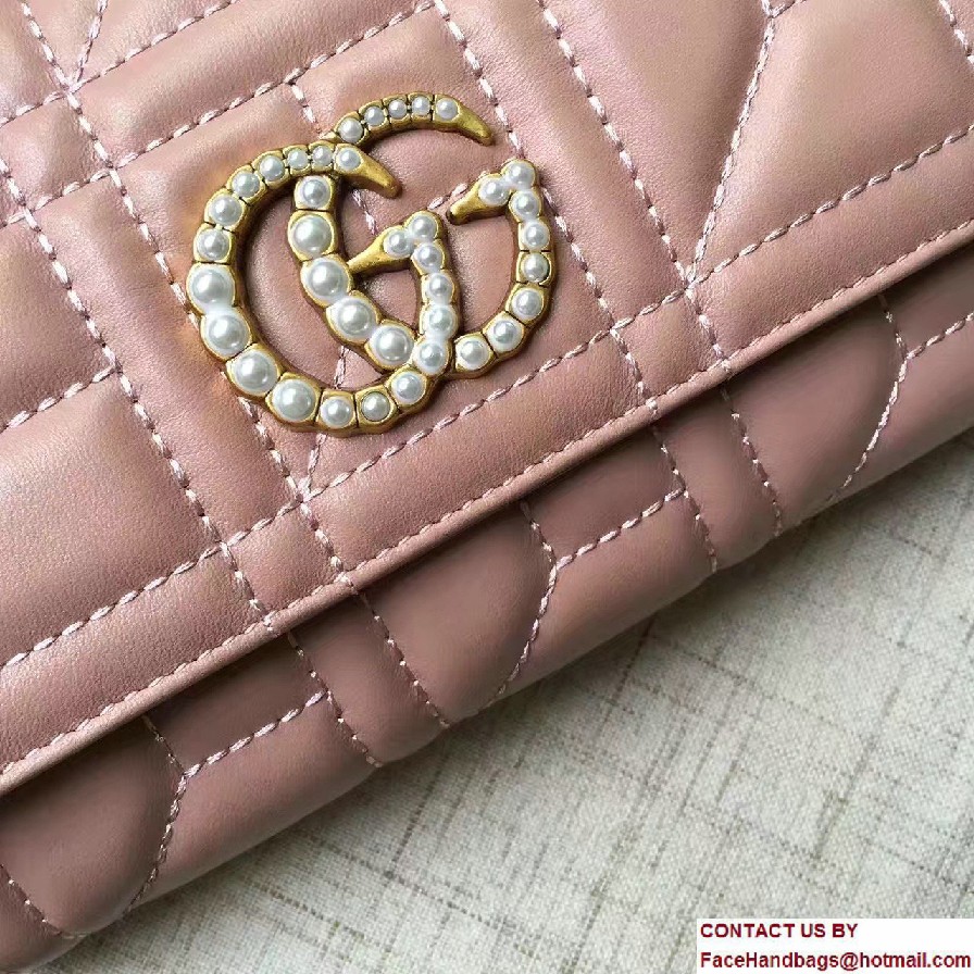 Gucci Pearl Logo GG Marmont Matelasse Chevron Continental Wallet 443436 Nude 2016