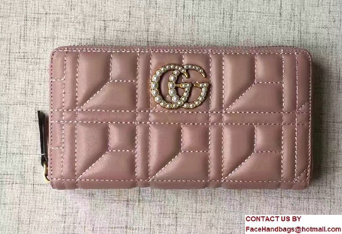 Gucci Pearl Logo GG Marmont Matelasse Chevron Zip Wallet 443123 Nude 2016