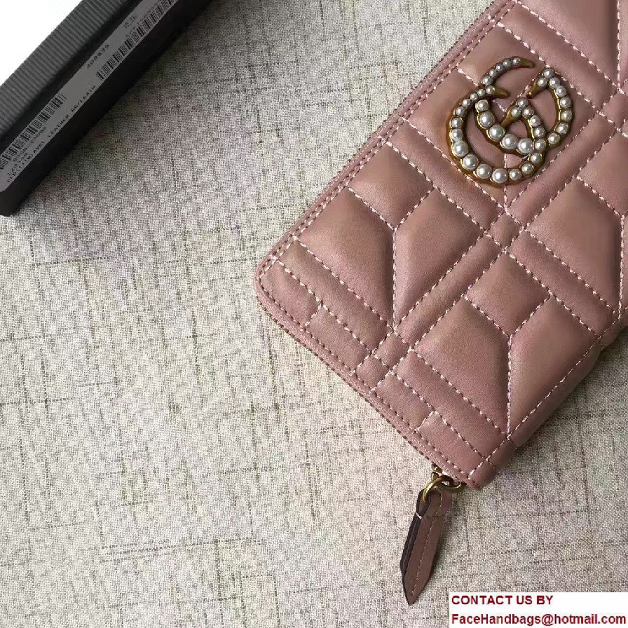 Gucci Pearl Logo GG Marmont Matelasse Chevron Zip Wallet 443123 Nude 2016