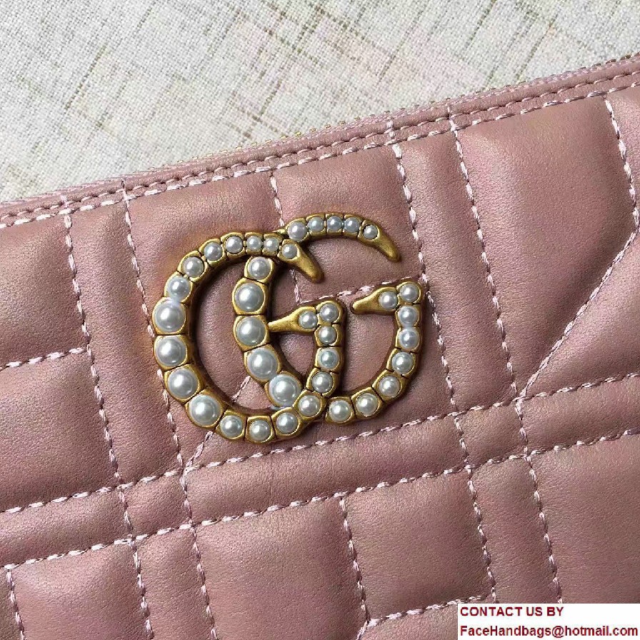 Gucci Pearl Logo GG Marmont Matelasse Chevron Zip Wallet 443123 Nude 2016