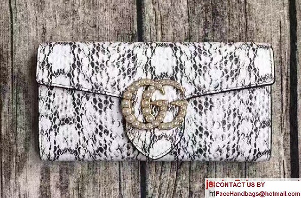 Gucci Pearl Logo Snake Pattern GG Marmont Continental Wallet 400586 Gray 2016