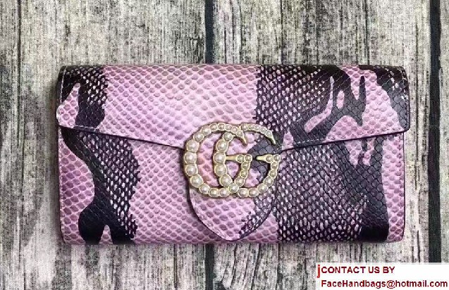 Gucci Pearl Logo Snake Pattern GG Marmont Continental Wallet 400586 Pink 2016