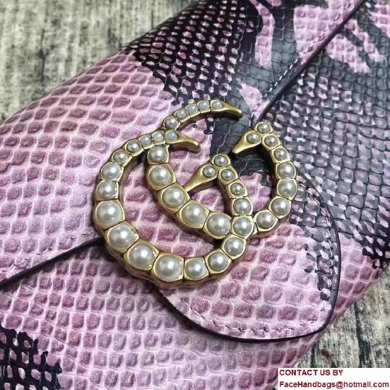 Gucci Pearl Logo Snake Pattern GG Marmont Continental Wallet 400586 Pink 2016