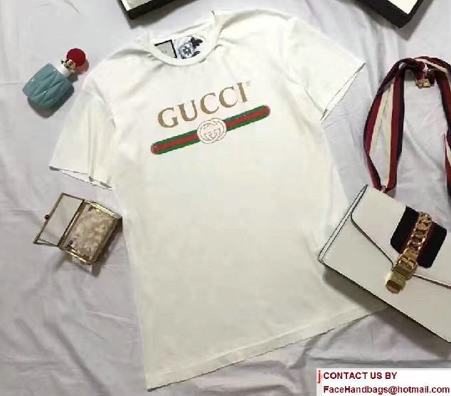 Gucci Print With Embroidered Flower Cotton T-Shirt 457095 White 2017