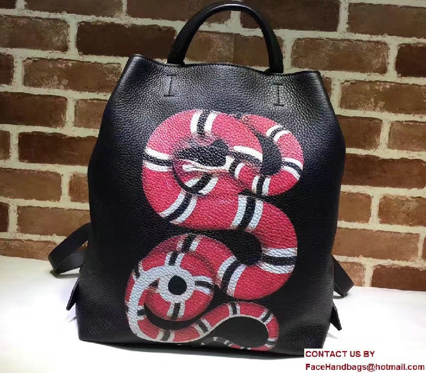 Gucci Snake Print Leather Backpack Bag 451000 Black 2017 - Click Image to Close