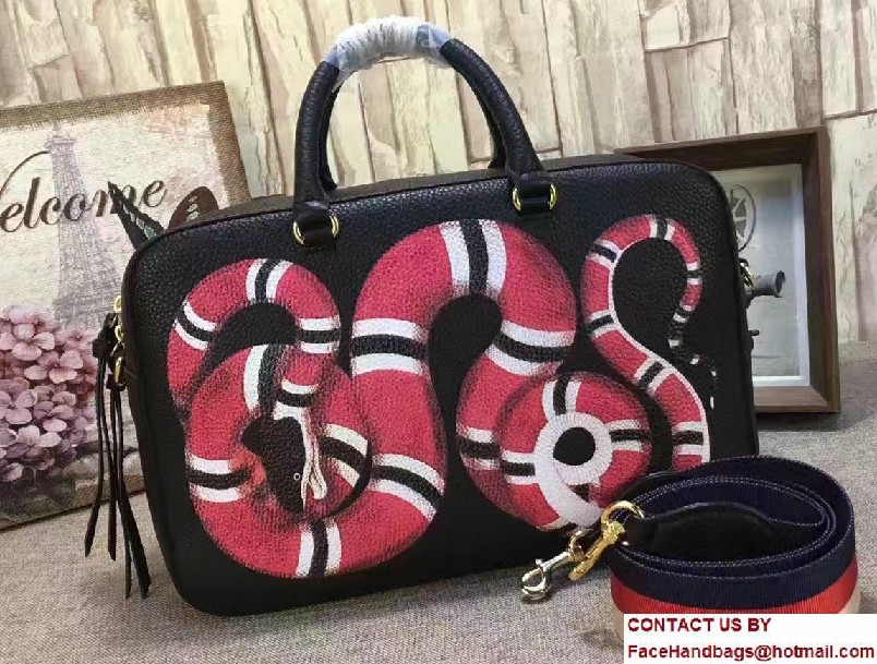 Gucci Snake Print Leather Top Handle Large Bag 453564 Black 2017 - Click Image to Close