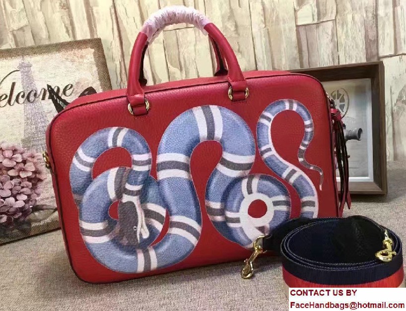 Gucci Snake Print Leather Top Handle Large Bag 453564 Red 2017 - Click Image to Close