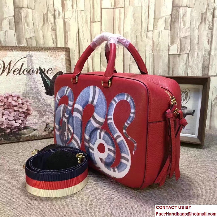 Gucci Snake Print Leather Top Handle Large Bag 453564 Red 2017