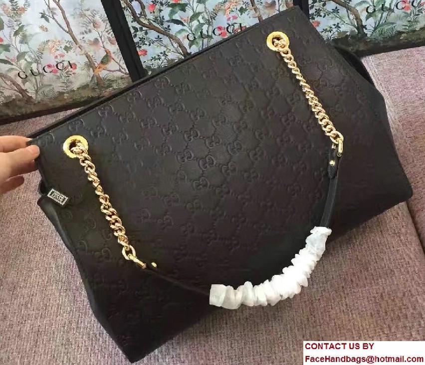 Gucci Soft Signature Shoulder Large Bag 453771 Black 2017 - Click Image to Close