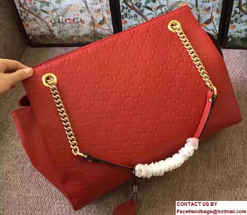 Gucci Soft Signature Shoulder Large Bag 453771 Red 2017 - Click Image to Close