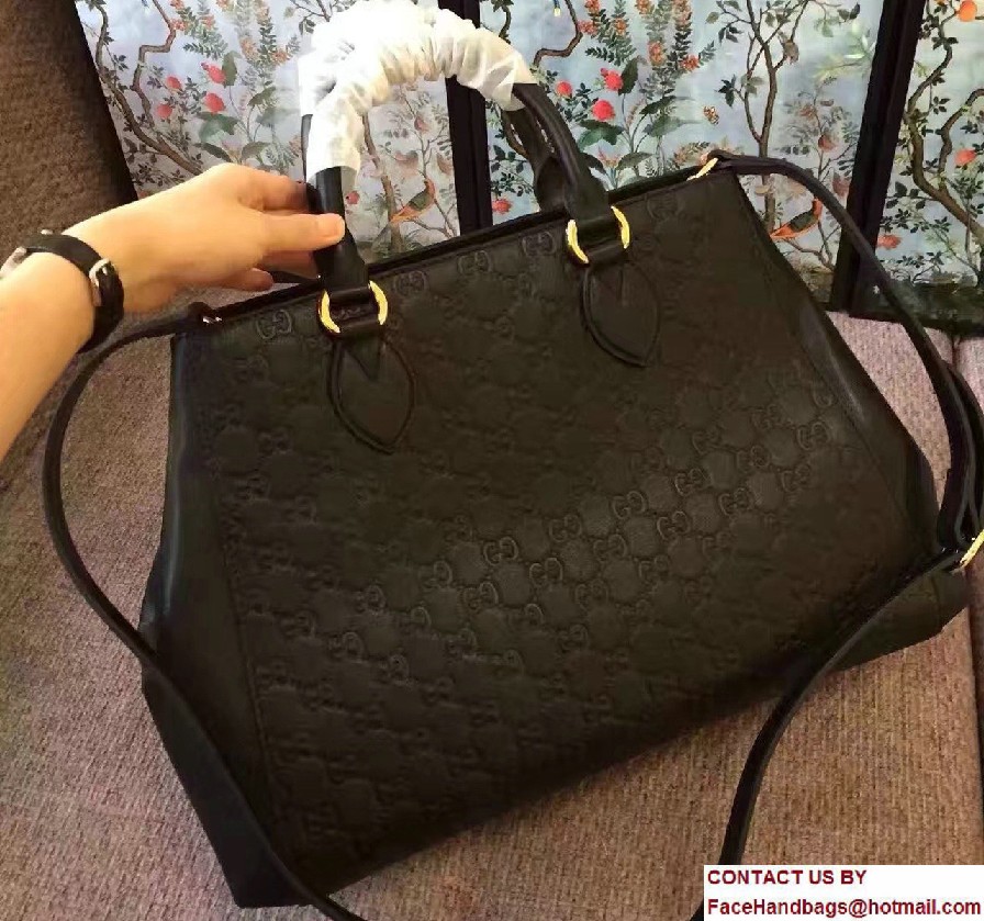 Gucci Soft Signature Top Handle Large Bag 453704 Black 2017 - Click Image to Close