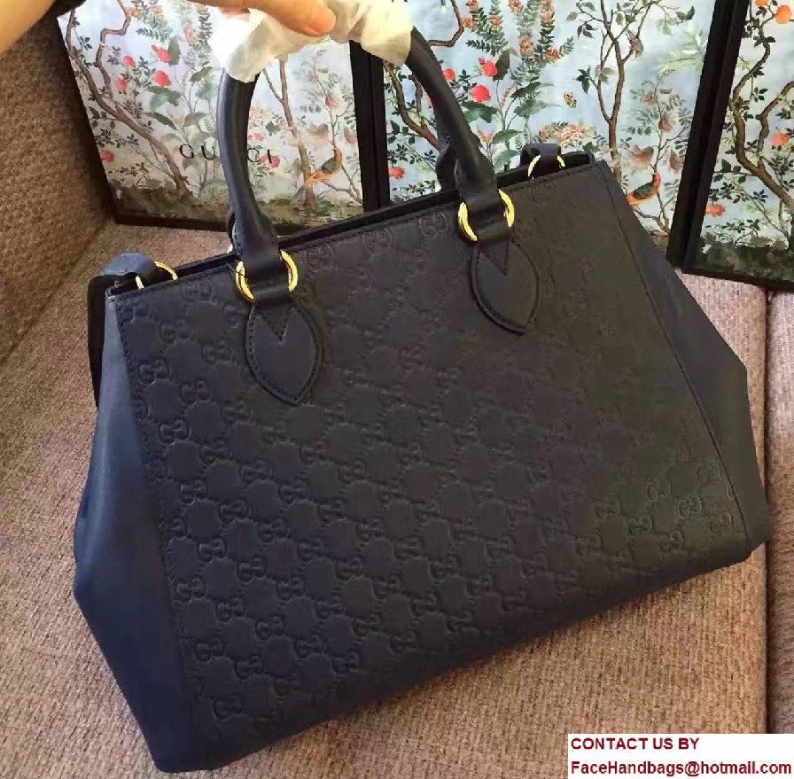 Gucci Soft Signature Top Handle Large Bag 453704 Blue 2017 - Click Image to Close