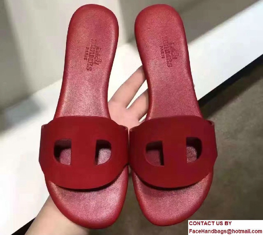 Hermes Calfskin Lisboa Slipper Sandals Red 2017 - Click Image to Close