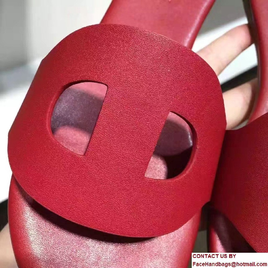 Hermes Calfskin Lisboa Slipper Sandals Red 2017