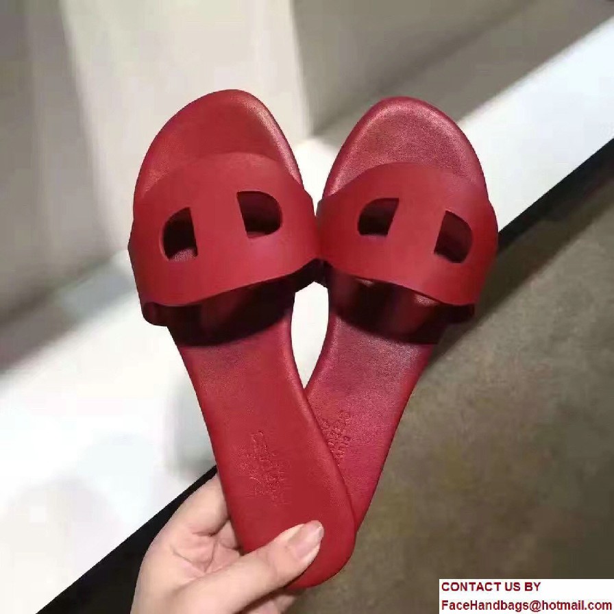 Hermes Calfskin Lisboa Slipper Sandals Red 2017