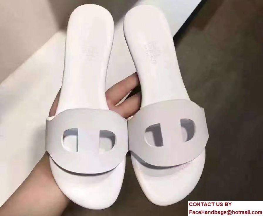 Hermes Calfskin Lisboa Slipper Sandals White 2017 - Click Image to Close